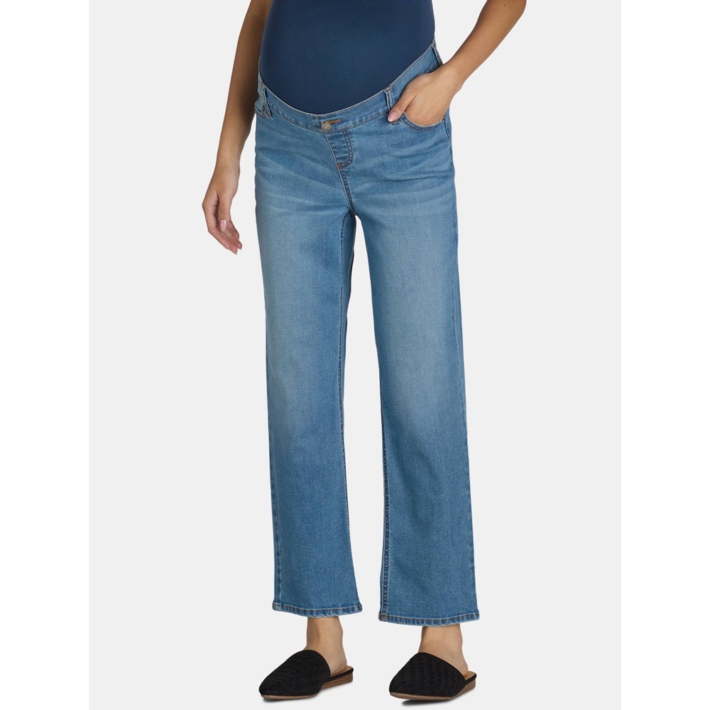 Maternity Time and Tru Light Blue Straight Leg Jeans Cotton Belly Band XL 16-18 - Picture 3 of 16